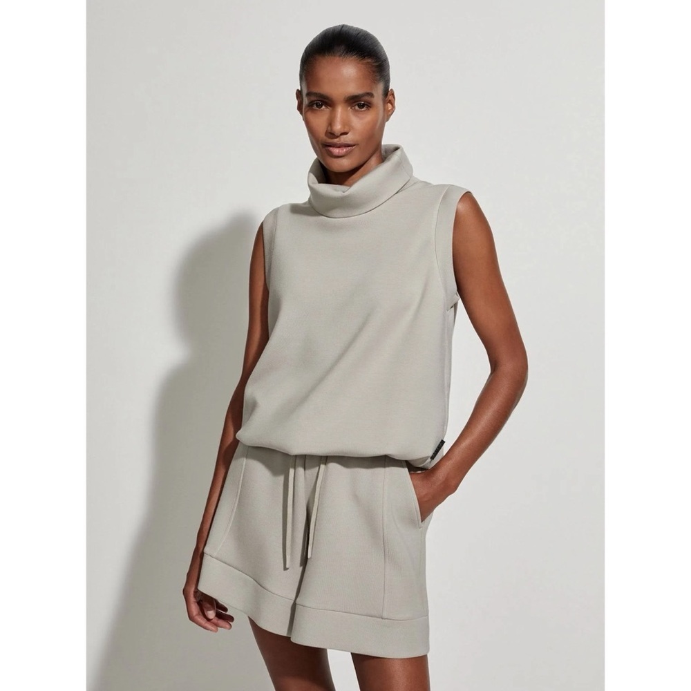 Varley Top Leigh High Neck Tank Sleeveless Drawcord Hem Doublesoft Gray Sz S